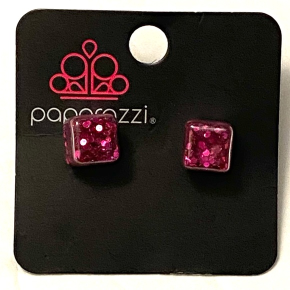 Paparazzi Pink Glitter Cube Earrings